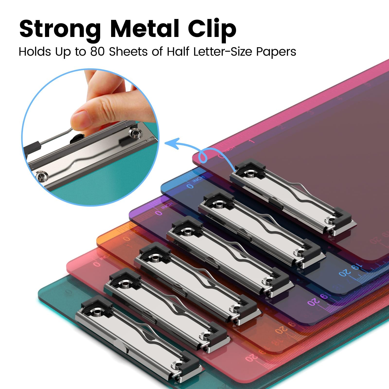 Macroclo Plastic A5 Clipboards, Clear A5, Blue/Pink/Orange/Purple/Green/Red