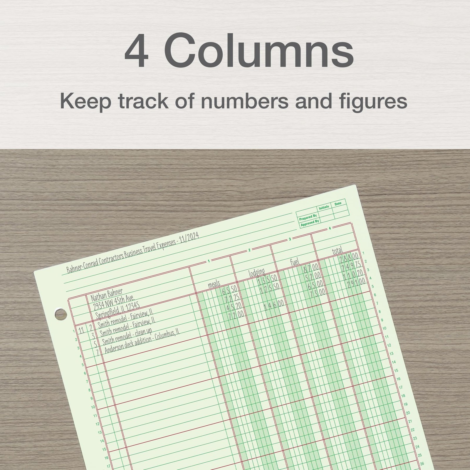 Adams Columnar Analysis Pad, 4 Column Ledger, 8.5″ x 11″, 100 Pages (50 Green