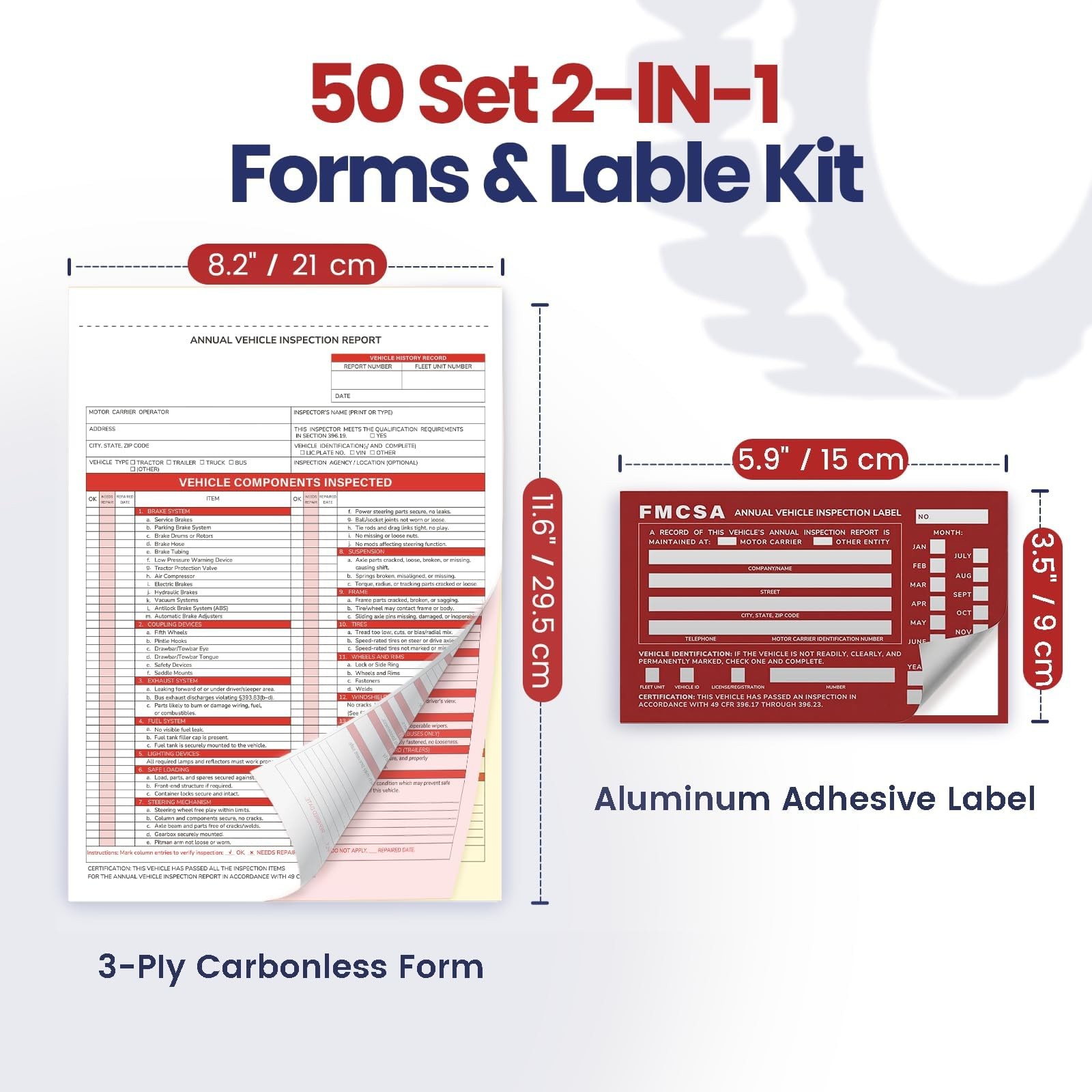 Annual Vehicle Inspection Record Kit – 3-Part NCR Forms (50 Sets) + High-Visi…