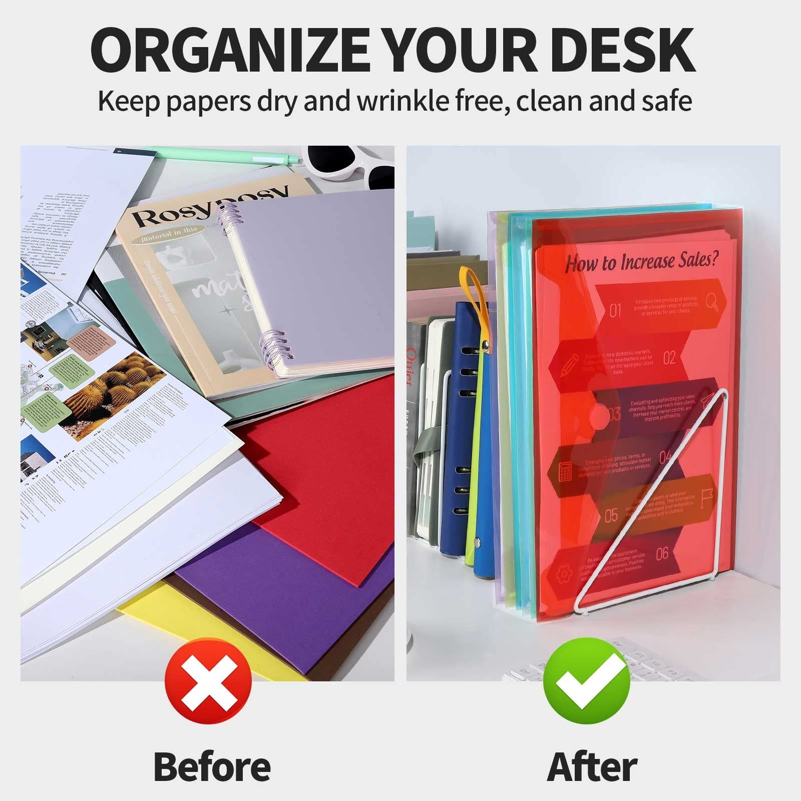 LEOBRO File Folders for Documents, 4 Pcs Plastic with Assorted