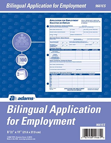 Adams Bilingual Employee Application Forms 8.5 x 11 2 Pads 50 Forms Each