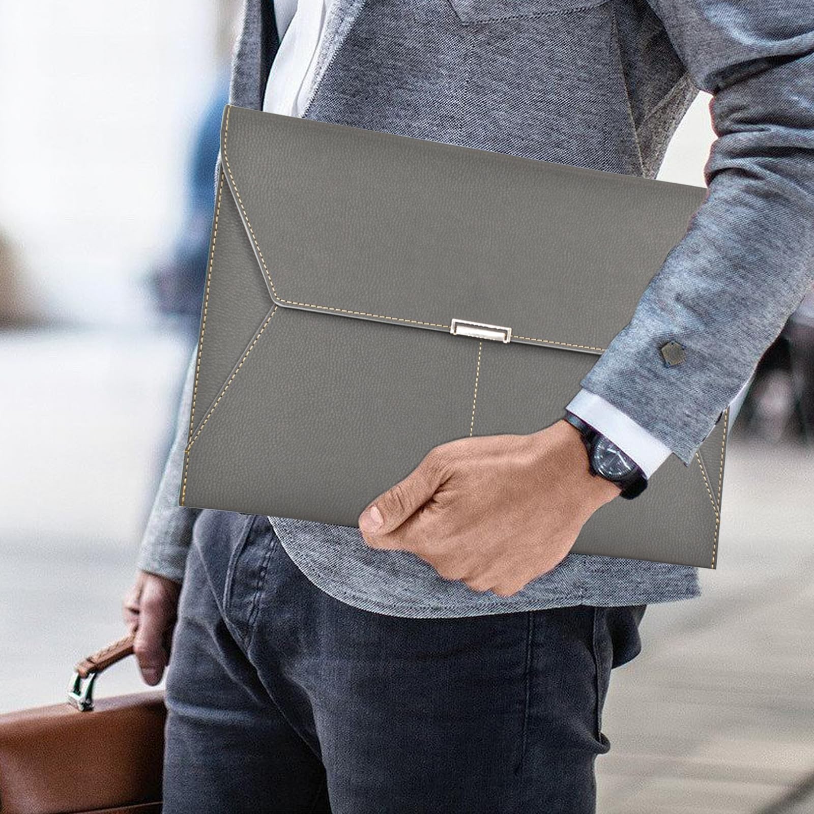 VANRA File Folder Document Holder Organizer Waterproof Portfolio Leather Gray