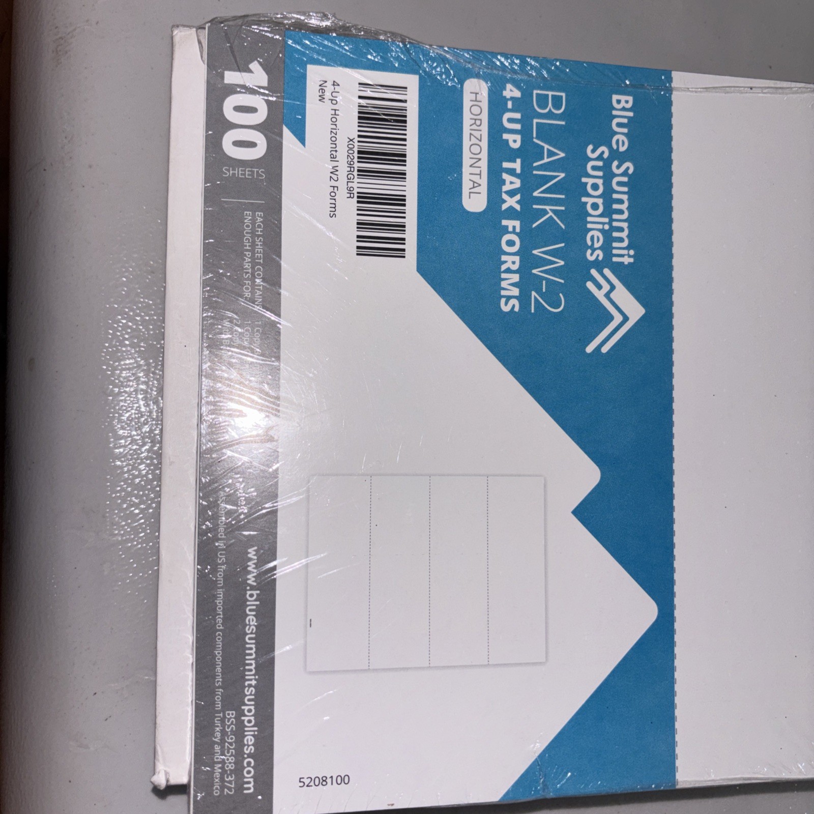 Blue Summit Supplies Blank W-2 4-UP Tax Forms 100 Pack Box Format New