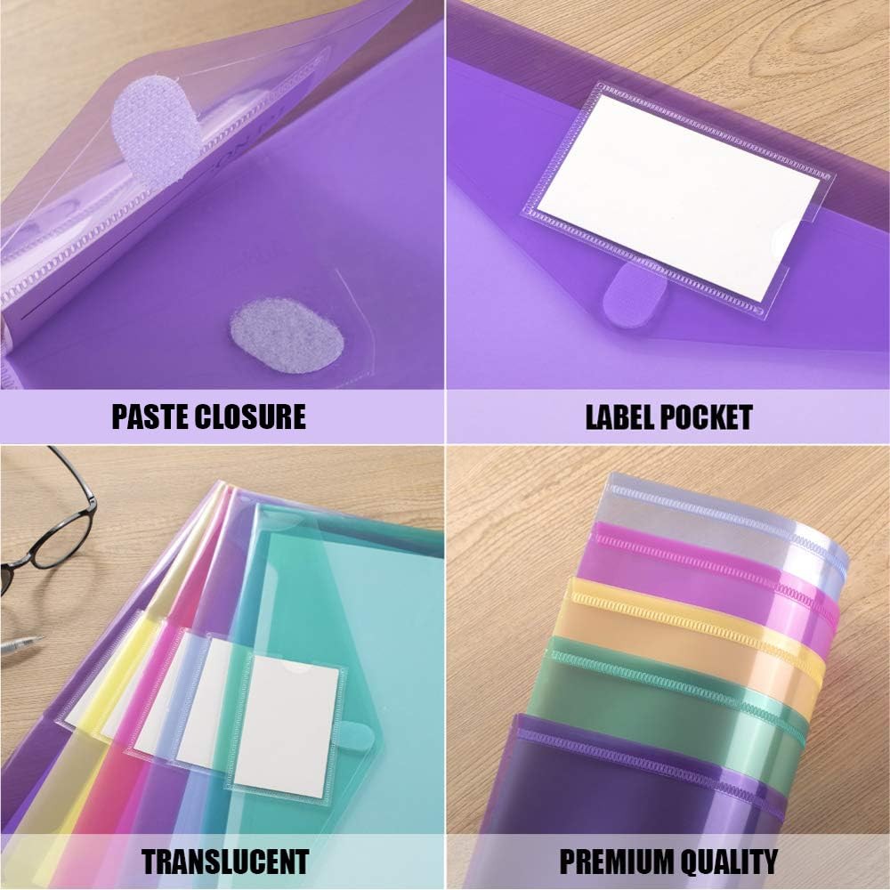 Sooez 10 Pack File Folders, Clear Poly 13.25 x 9.25 inches, Multicolored