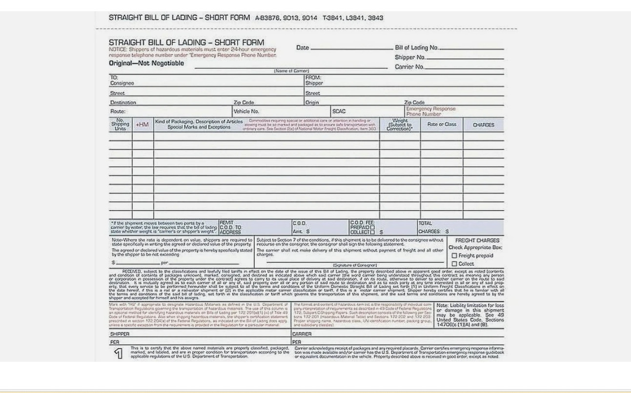 Adams Bill of Lading Short Form, 8-1/2 x 7-7/16 Inches, White, 3-Part, 250-Count