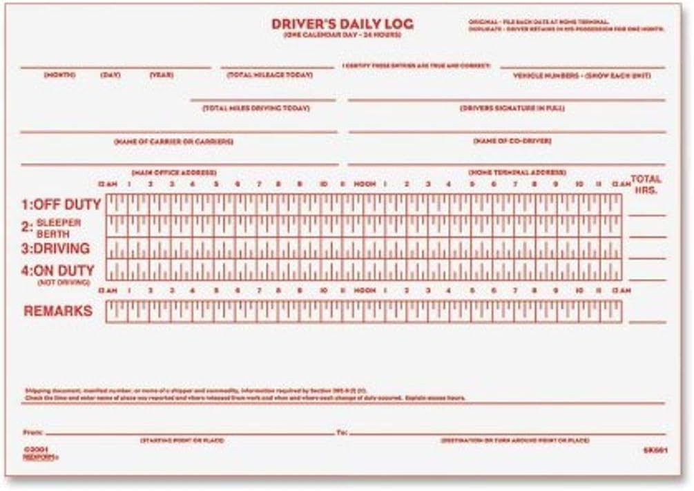 Driver’s Daily Log Book, Carbon, 2 Part, 5.5 x 7.875 Inches, 31 Forms
