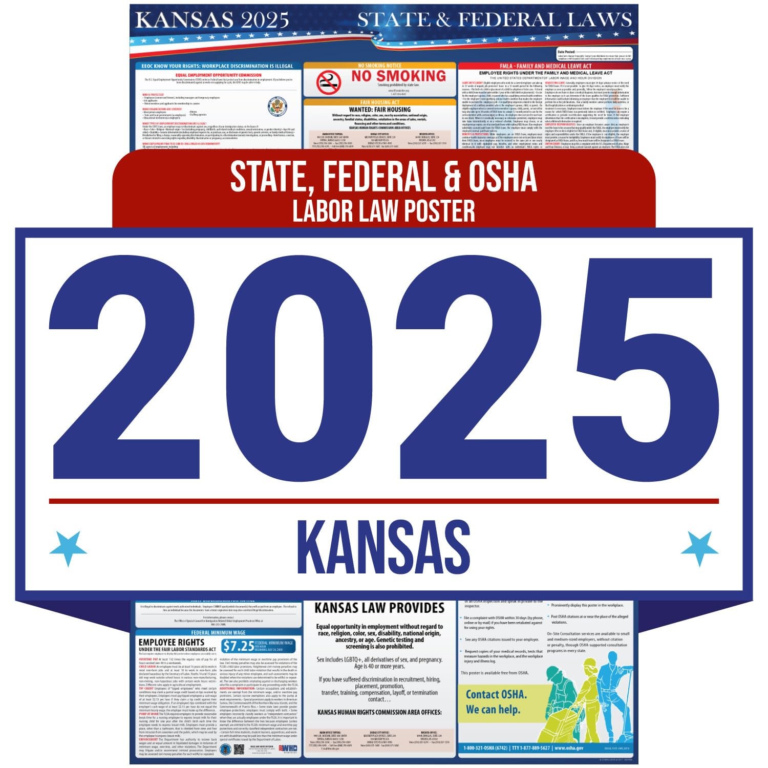 2025 Kansas State and Federal Labor Law Poster – OSHA Workplace Compliant – M…