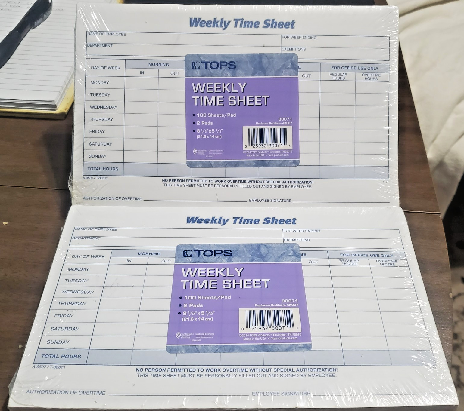 2 Packs TOPS Weekly Employee Time Sheet 8.5×5.5 Inches 100 Sheets Per Pad 4 Pads