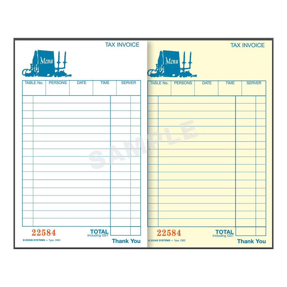 Zions Carbonless Restaurant Docket Book Duplicate Strong Cardboard Backing