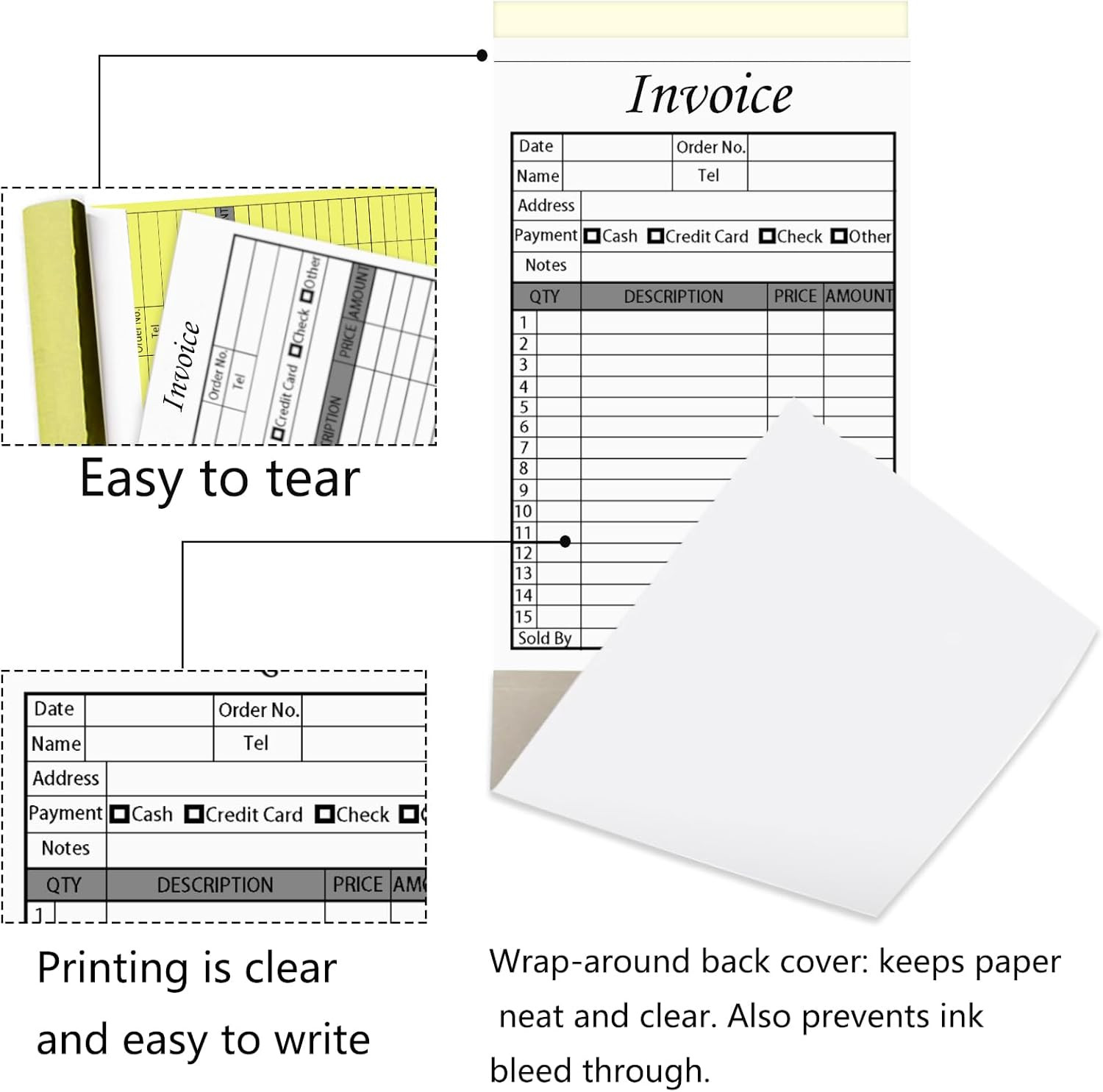 250 Sets Invoice Receipt Book for Small Business, 5.5 X 8.5 in Receipt Book with