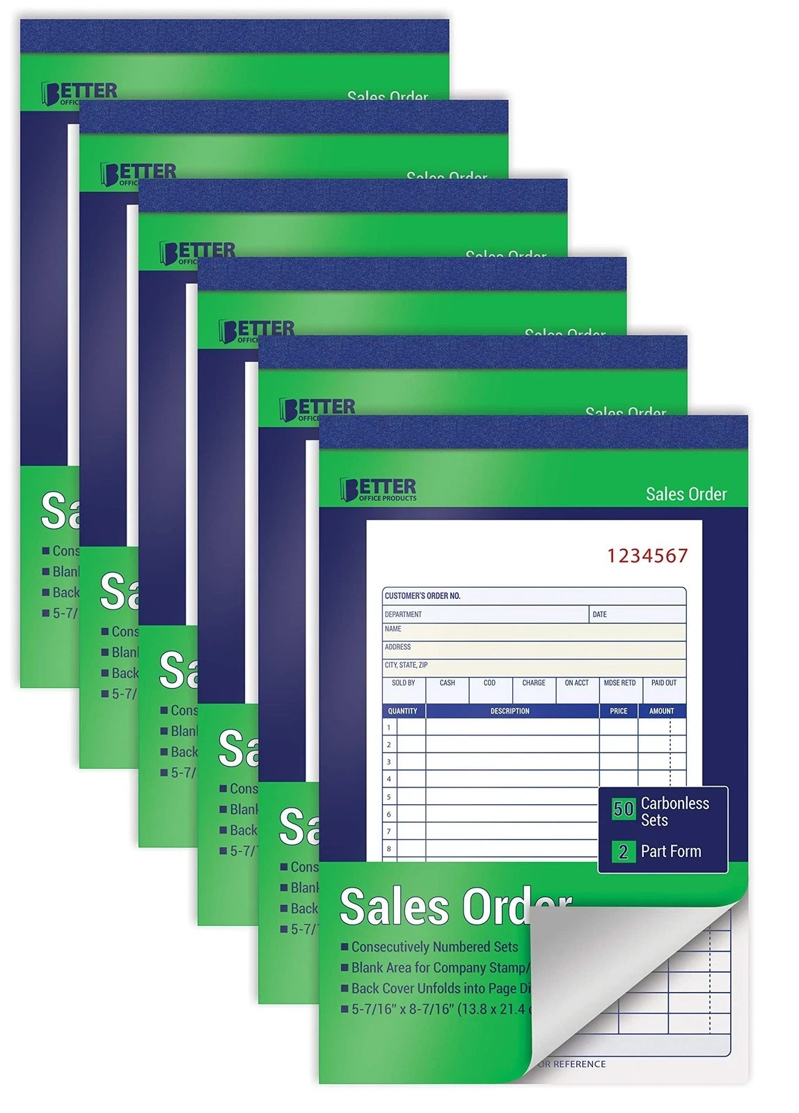 Better Office Products Large Sales Order Books, 6 Pack, 2-Part Carbonless (Wh…