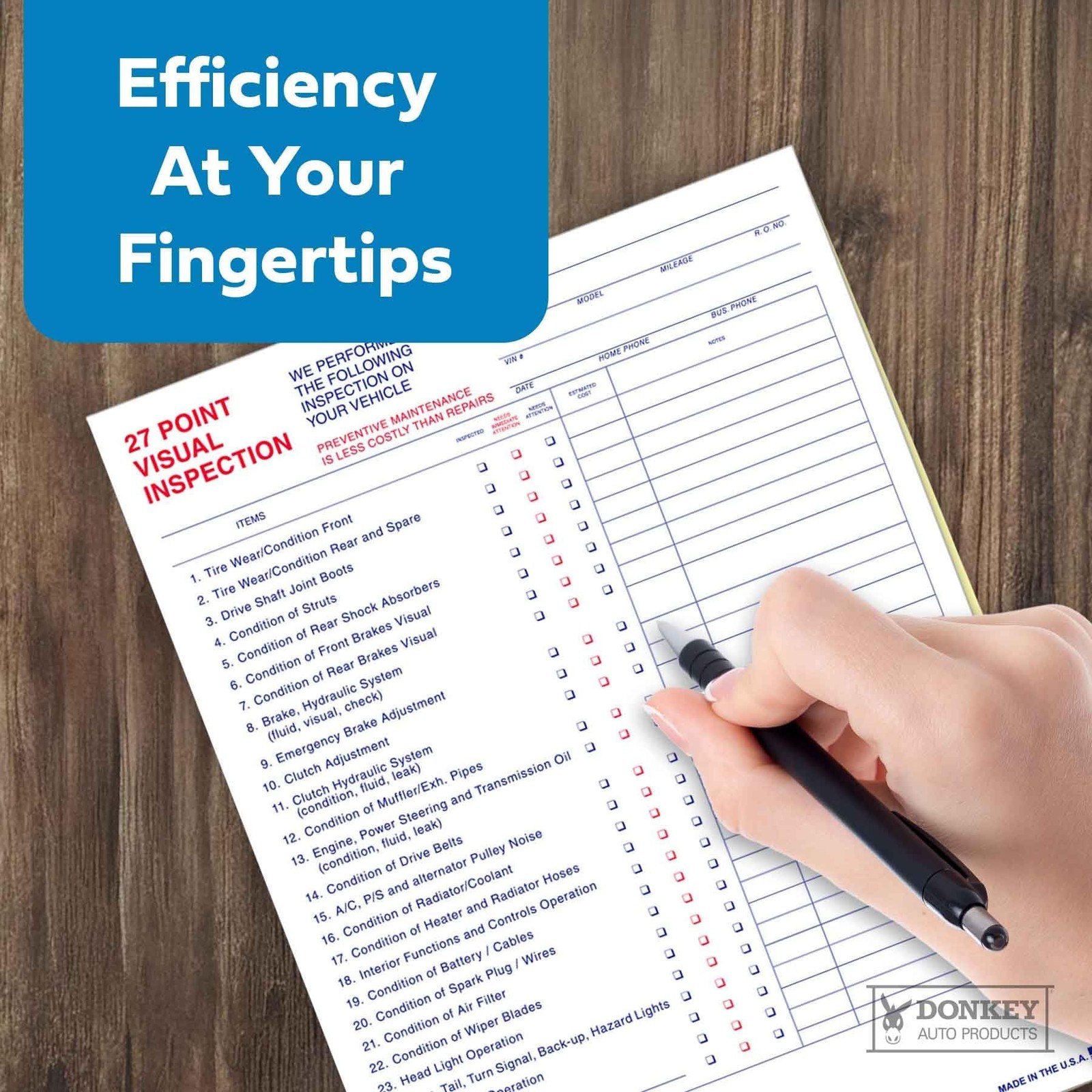 27 Point Inspection Sheet – Vehicle Inspection Form – 100 Pack