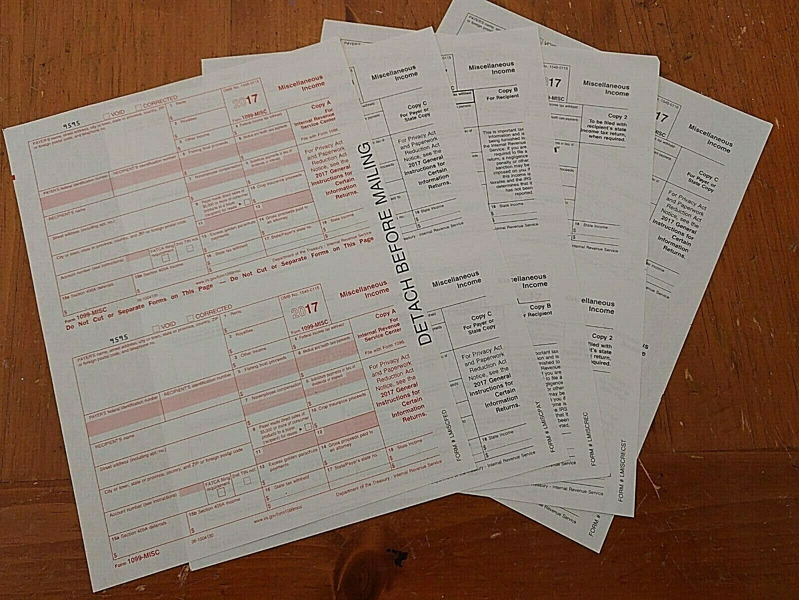 2017 IRS 1099-MISC Forms (for 2 recipients)-For Prior Year’s Tax Filing Season