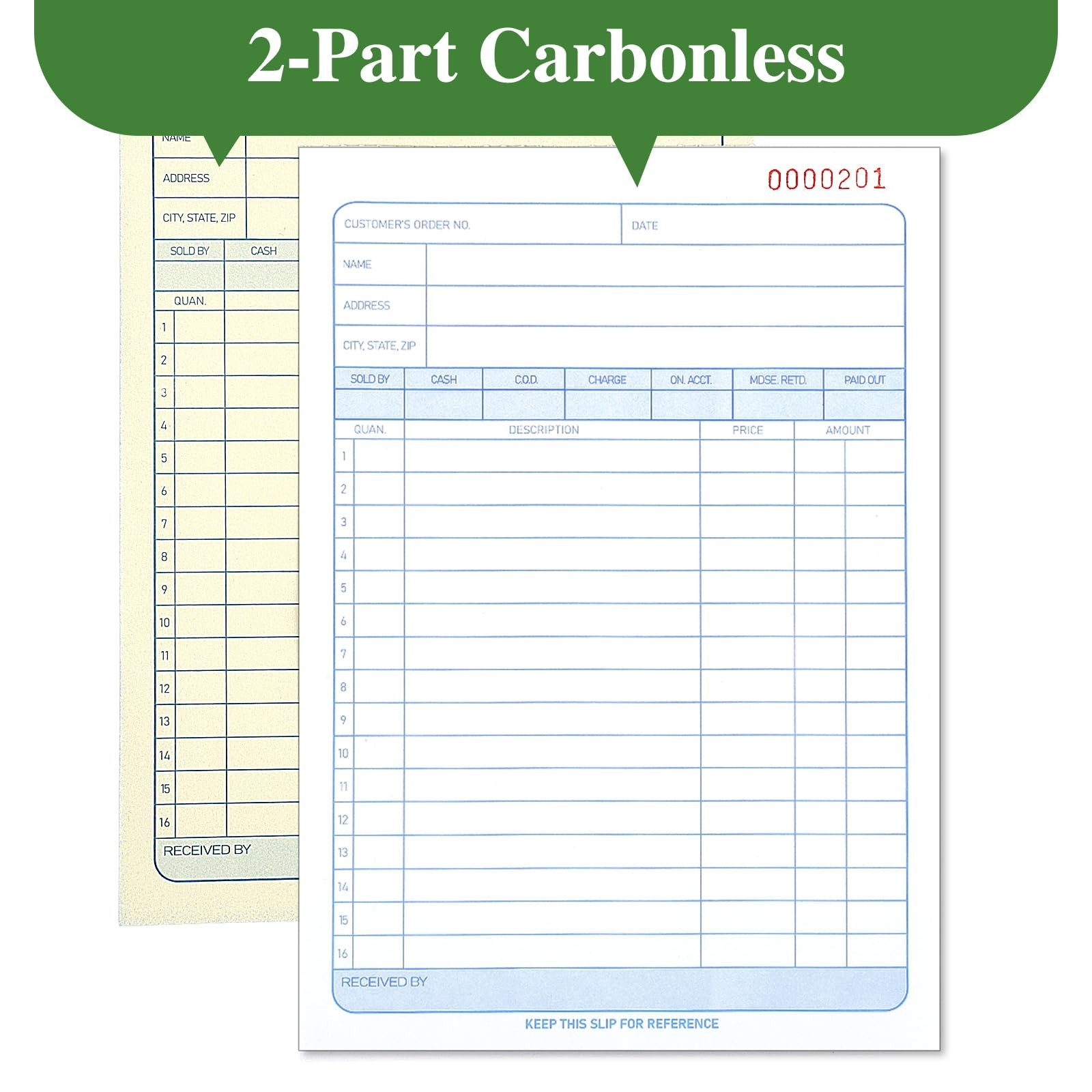6 Pack Carbonless Receipt Book, 2-Part Order Book with Carbon Copies, 300 Sets