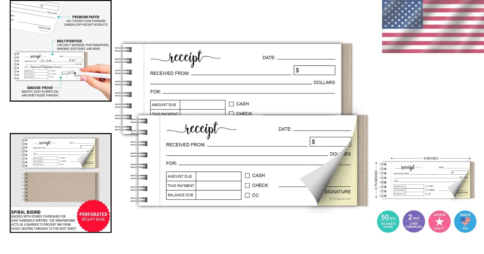 2-Pack Carbon Copy Receipt Book Set