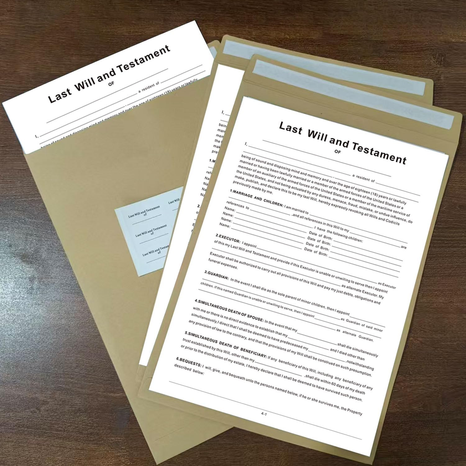 Last Will and Testament Kit, Simple Will Forms – Includes3 Blank Forms, 1 Guide