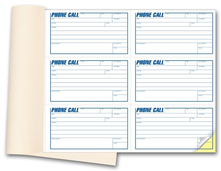 6 Phone Message Book with Carbons 11 x 8 1/2″ overall 5 x 2 13/16″ Detached – 3