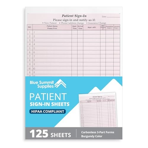 125 Patient Sign in Sheets, HIPAA Compliant, Pink | Carbonless 3 part forms, pee