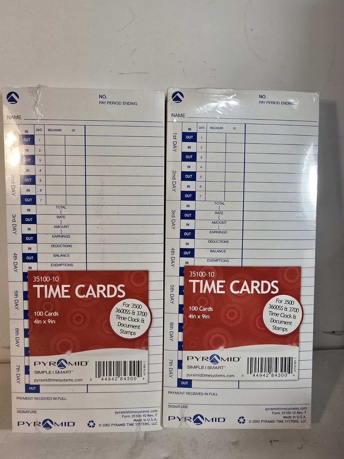 Lot Of 2 Brand New Pyramid Time Systems Pyramid Time Cards for 3500 3600SS 3700