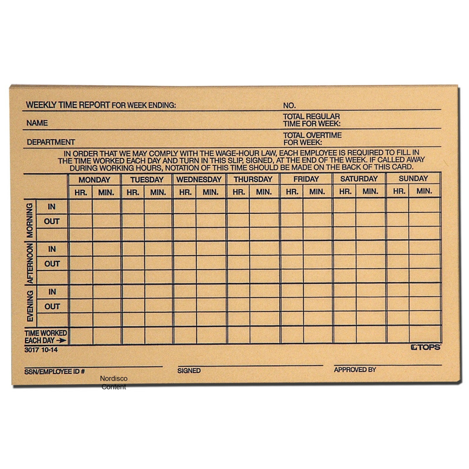 Tops 3017 Weekly Time Report Card, 4 x 6″, Buff Index Stock, 2 Packs of 100