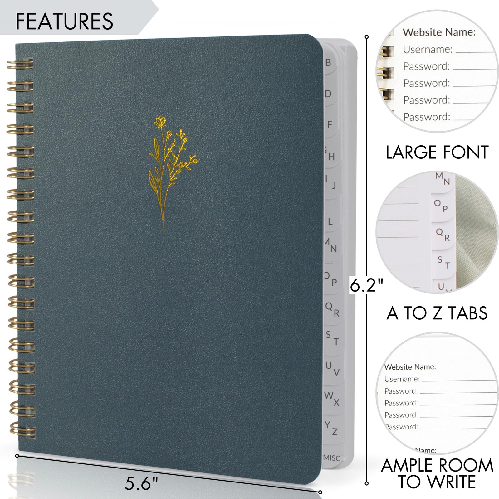 Beautiful Password Book with Alphabetical Tabs – Perfect Pocket Size Blue