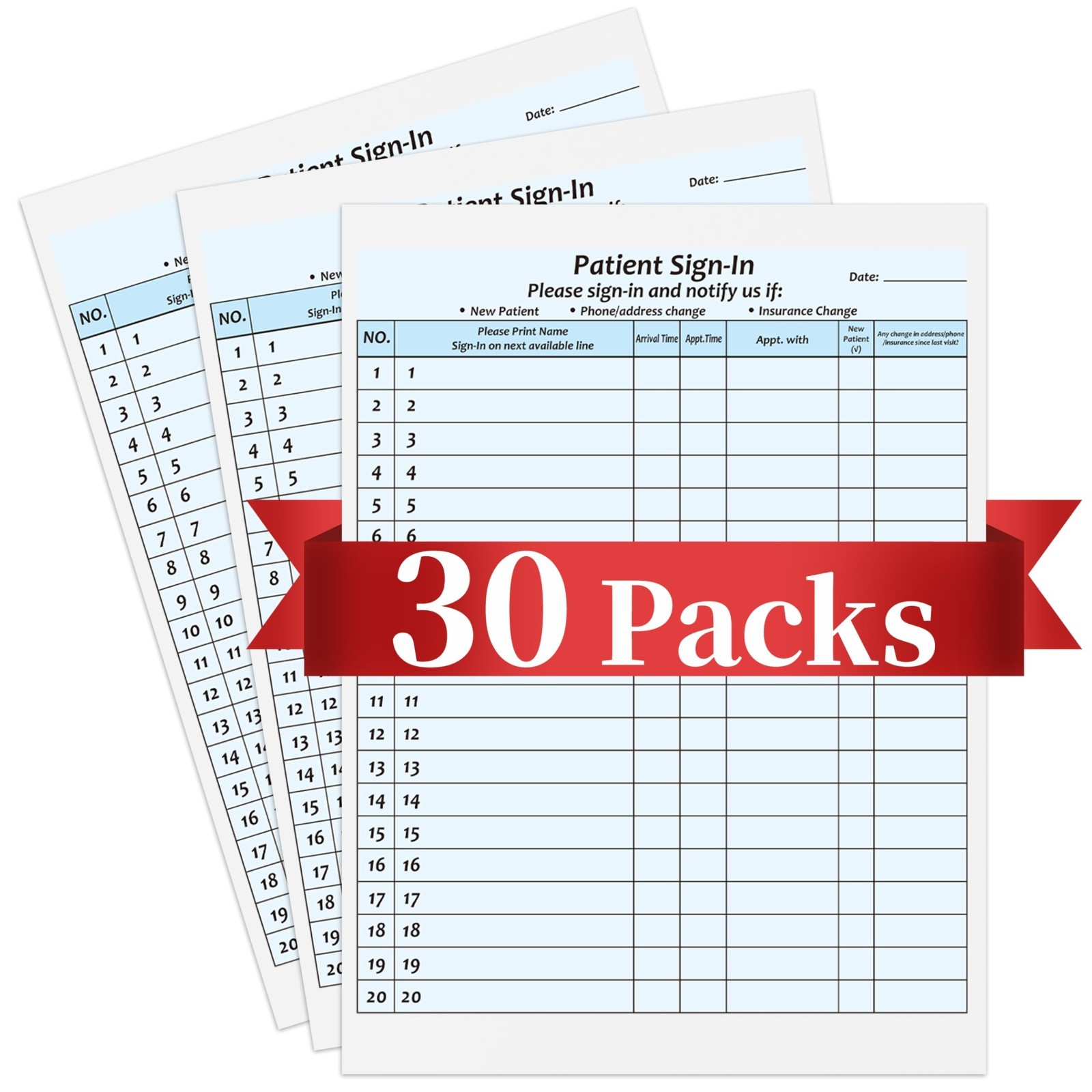 30 Pack HIPAA Compliant Patient Sign-In Sheets, Adhesive Peel-Off NCR Forms for