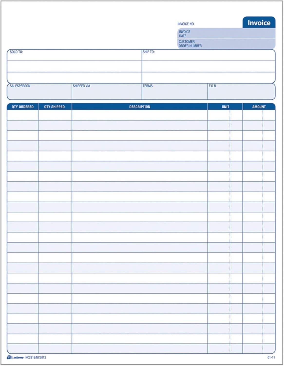 Adams Invoice Sets 2-Part Carbonless 8-1/2″x11-7/16″ 50 Sets NC2812-50 White New