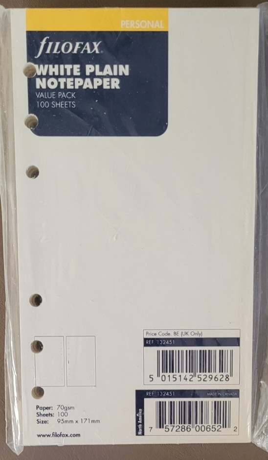 FiloFAX White Plain Notepaper Value Pack 100 sheets (sealed)
