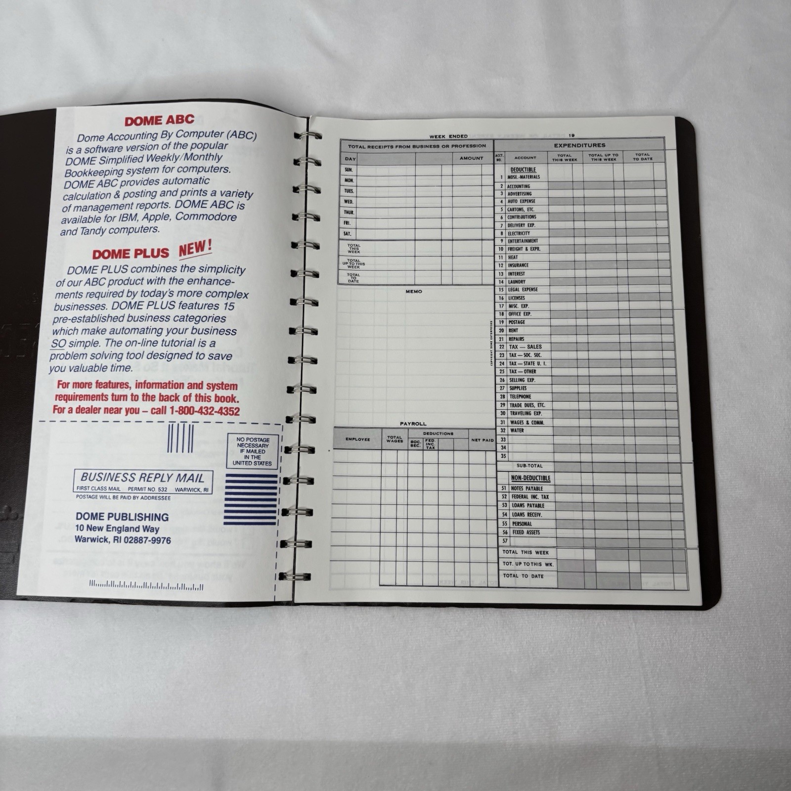 Dome Bookkeeping Record Brown Vinyl Cover 128 Pages 8 1/2 x 11 Pages 600