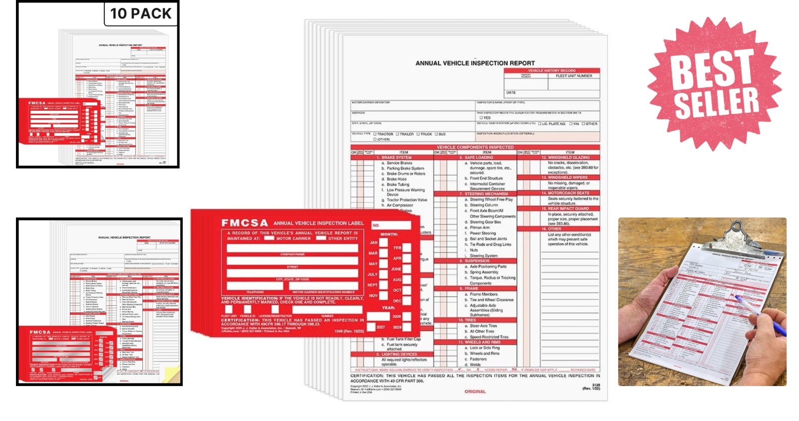 Avoid Fines! 10-Pack Vehicle Inspection Report Forms with Red Aluminum Labels