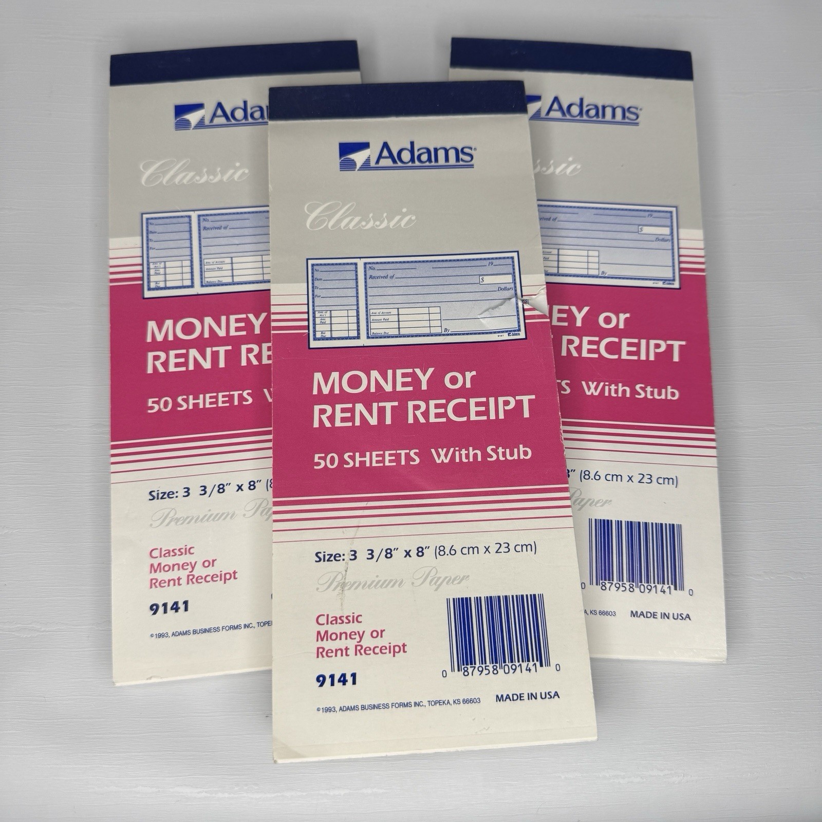 Vtg 90s Adams 9141 Classic Money Or Rent Receipt Book W/Stubs NEW 50 Sheets 3 pk