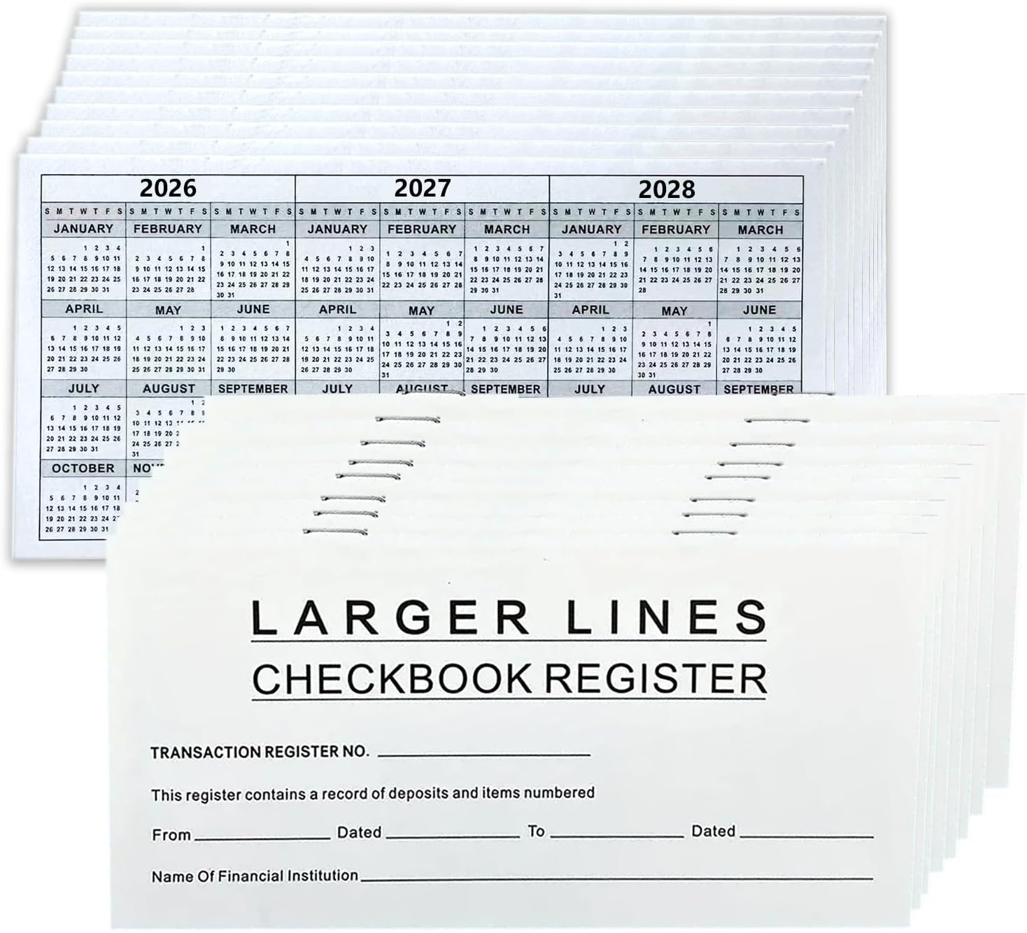 10 Pack Large Print Low Vision Checkbook Registers, 3″ x 6″, Check Registers for