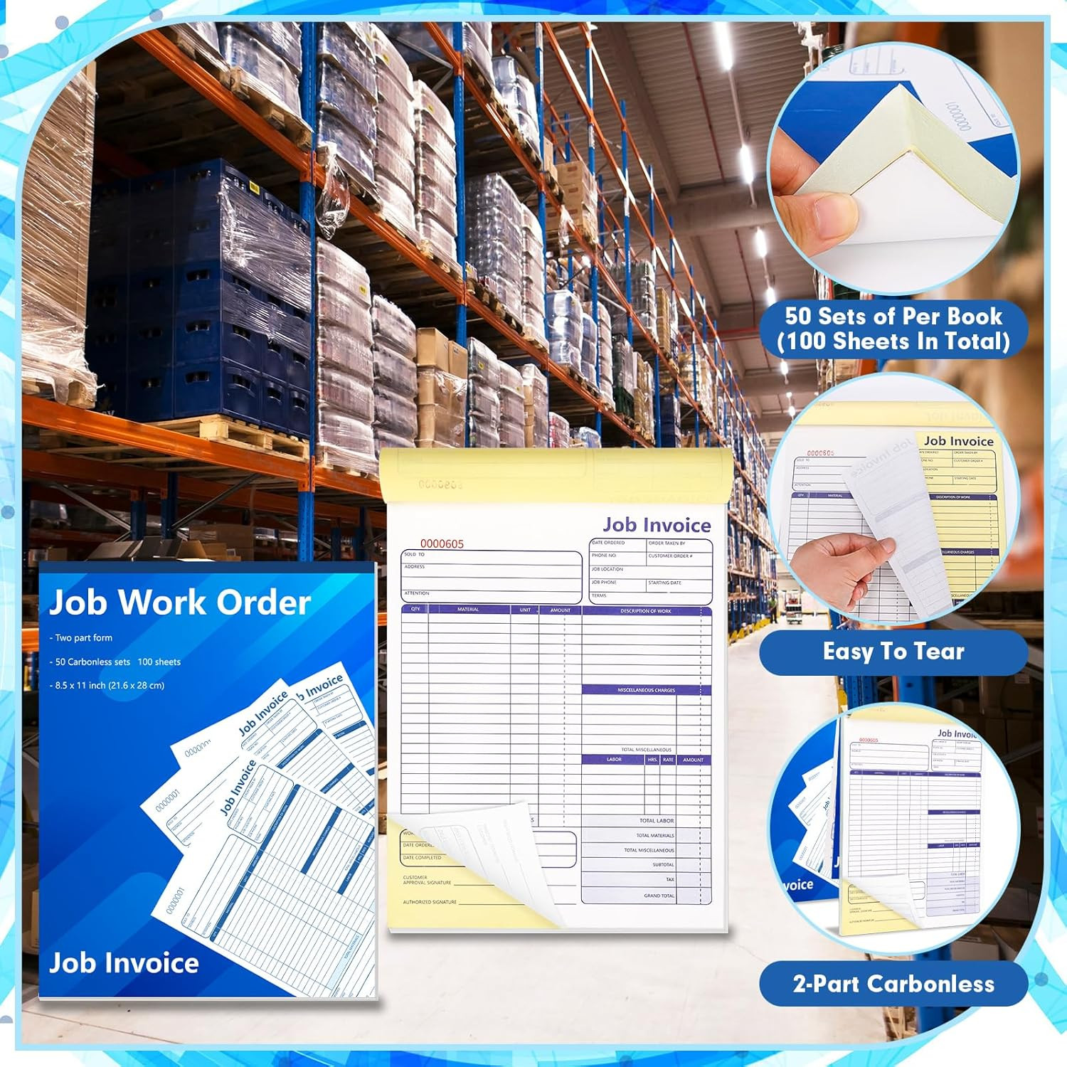 50 Set Job Work Order Forms Job Invoice Forms Invoice Receipt Book Contractor 8