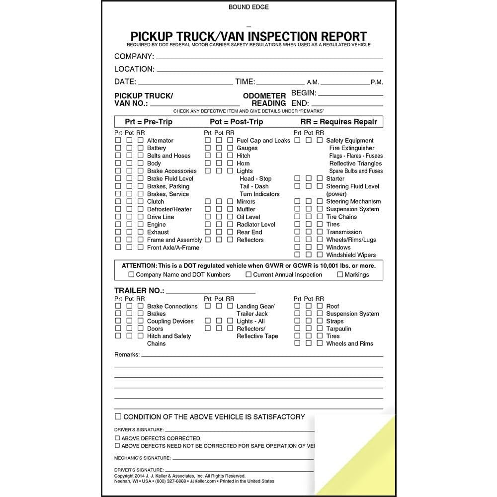 J. J. & Inc. Pickup Truck/Van Vehicle Inspection –