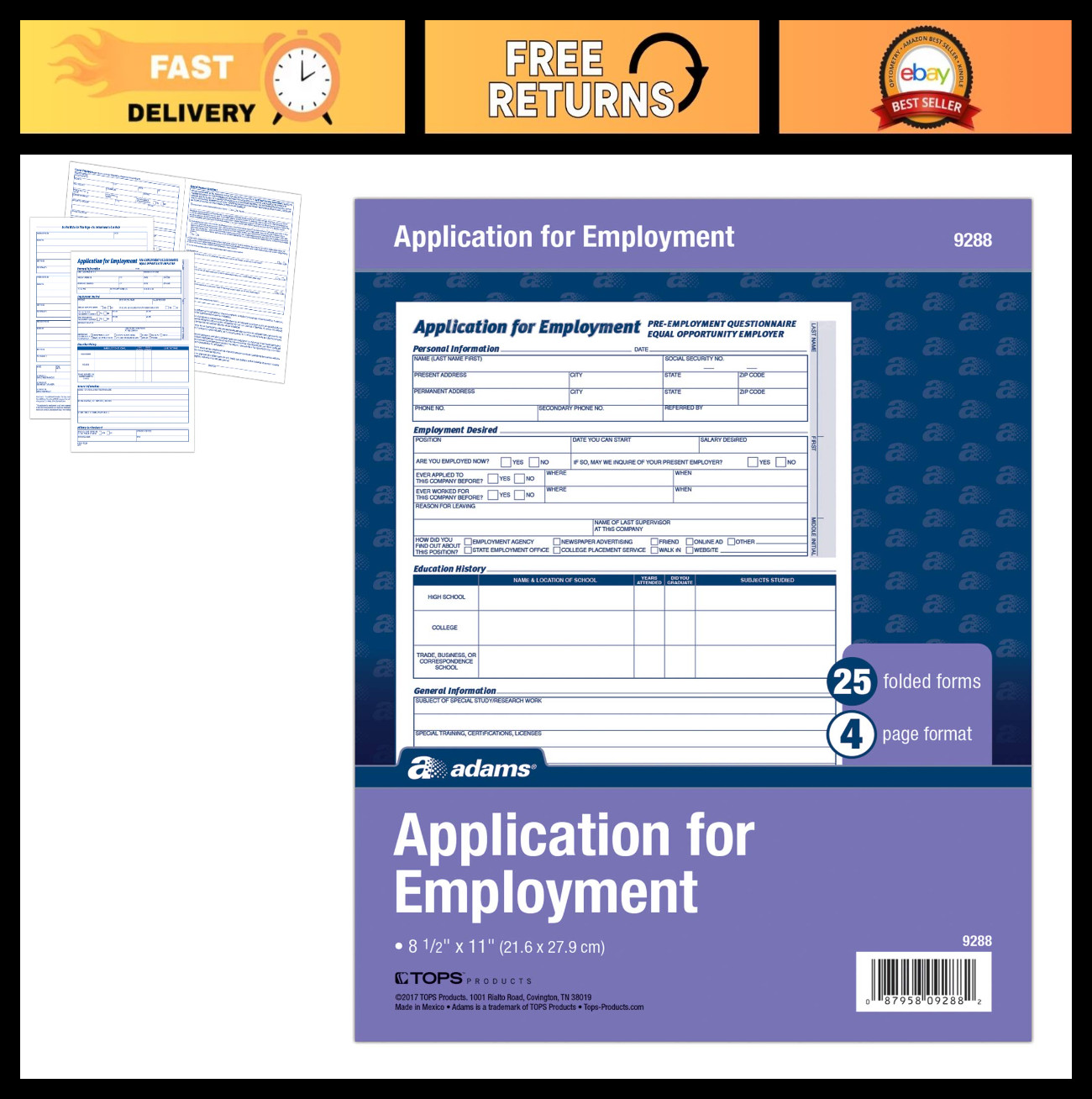 Employment Application Forms, 8.5×11 Inch, 25-Pack, White, Job Hiring Tools