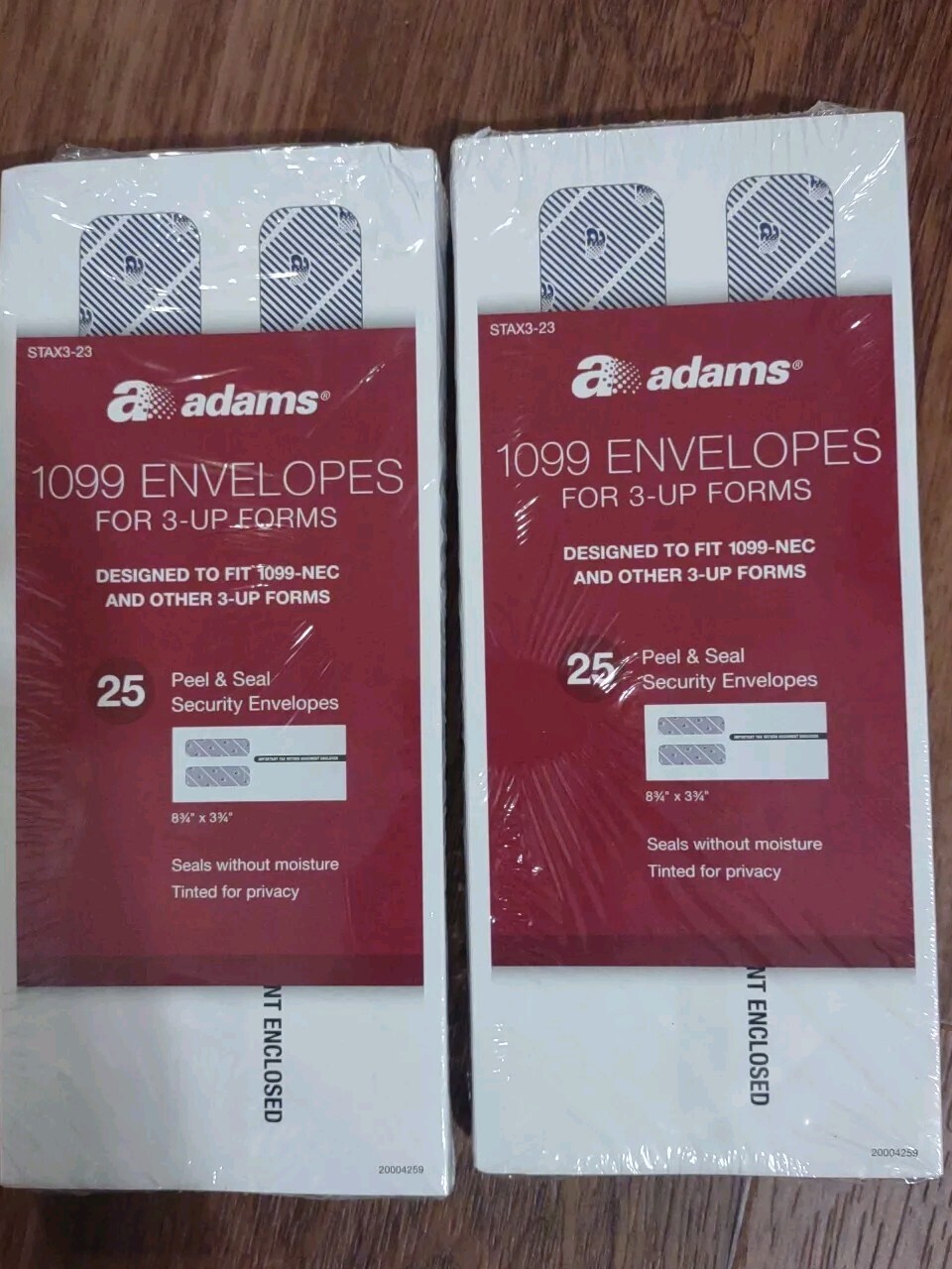 Adams 1099 Envelopes For 3-up Forms Double-Window Peel & Seal 2pkg 50 Total
