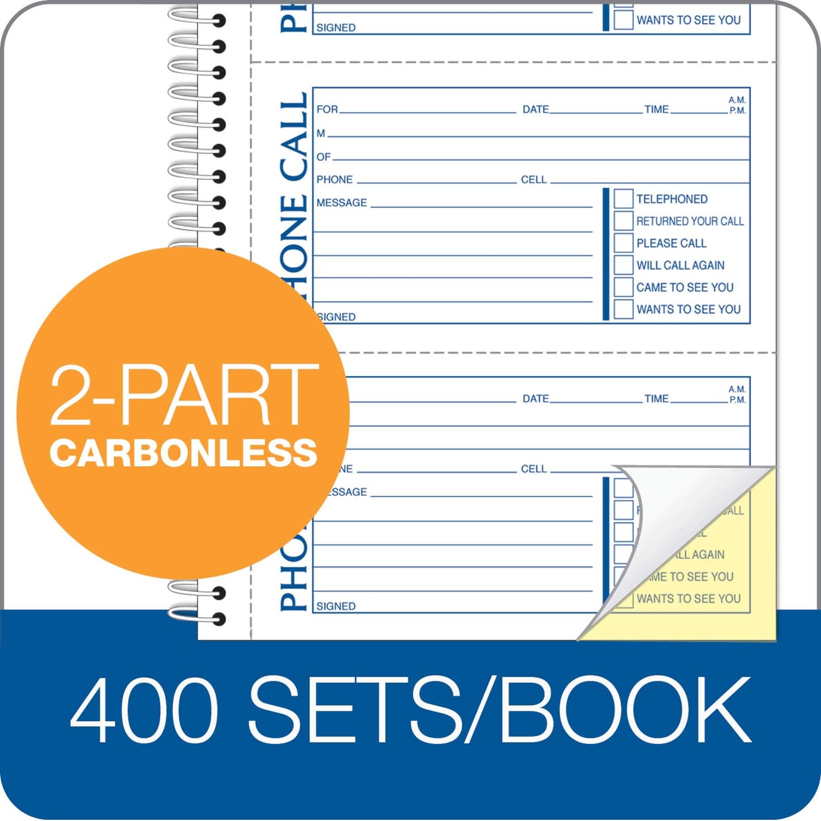 TOPS Phone Message Pad Call Book, Carbonless Paper 2 Part, 5 1/2 x 11, White
