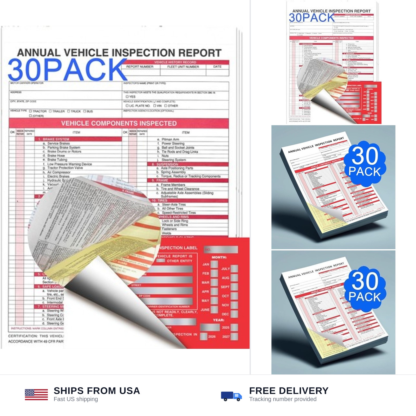 Annual Vehicle Condition Report Forms with Aluminum Date Labels, 30-Pack, 3-P…