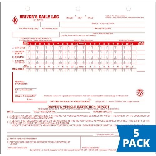 Driver Daily Log Book 5 Pack 155 Forms DVIR Carbonless 8.5 x 8.25 Truck Drivers
