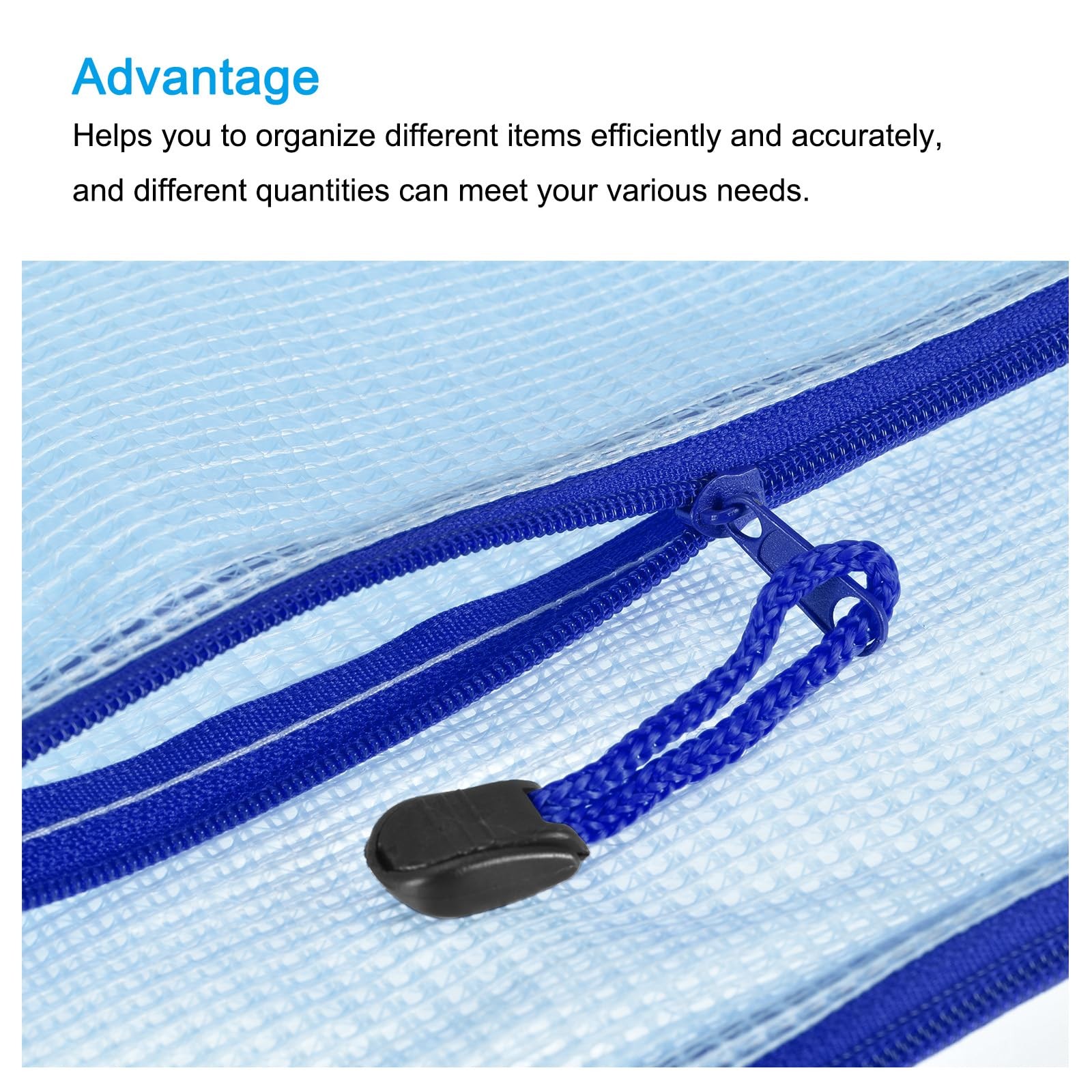 MECCANIXITY Mesh Zipper Bags, B5 Size File Document Pockets Bill B5, Blue