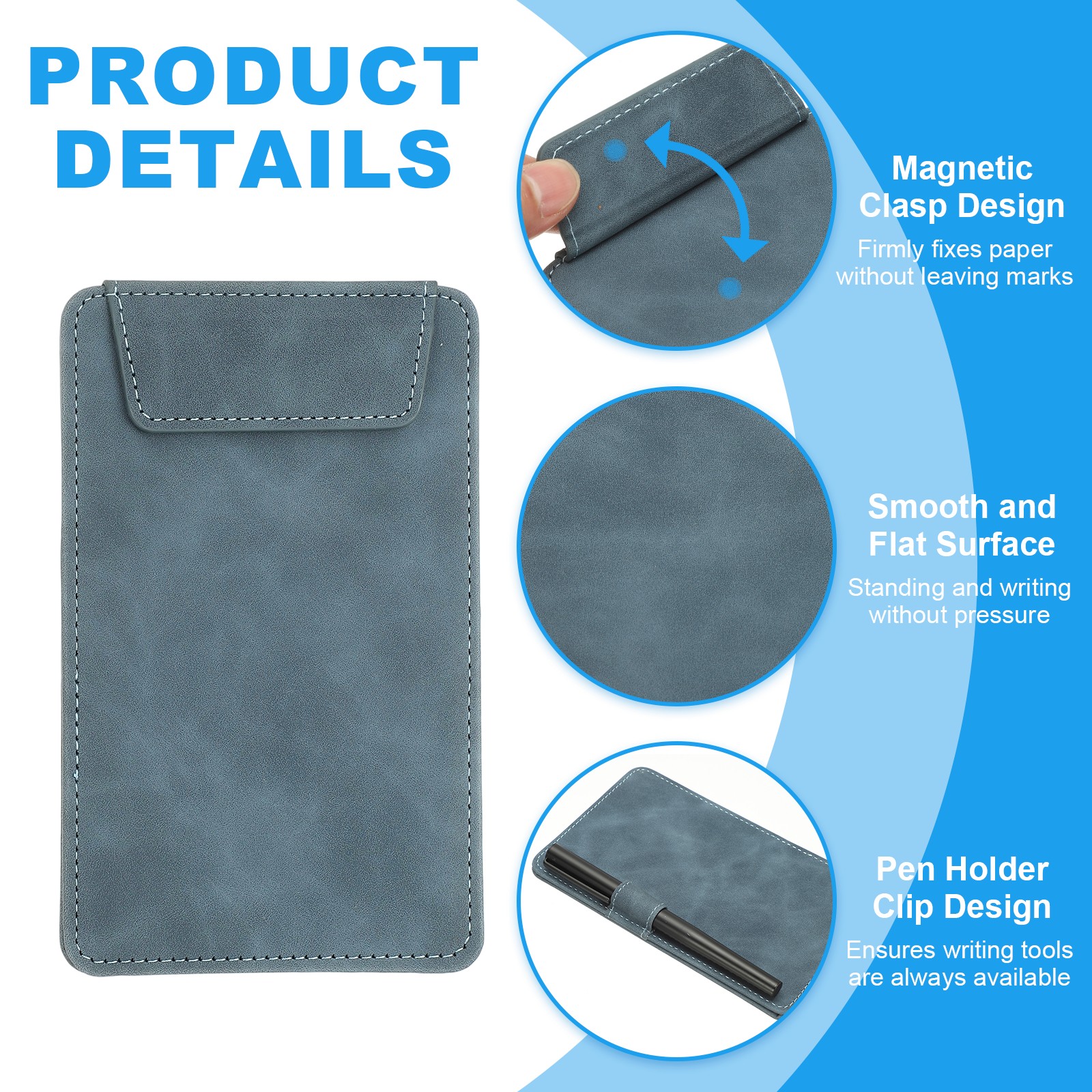2 Pack Mini Clipboard 6″ x 4″ Leather Small Clipboard with Pen Holder Blue