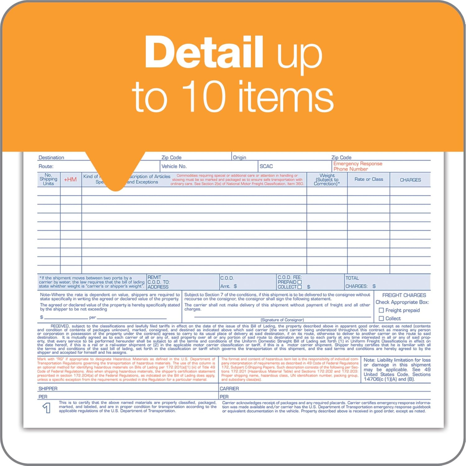 Bill of Lading Short Form, 8-1/2 X 7-7/16 Inches, White, 3-Part, 250-Count (B387