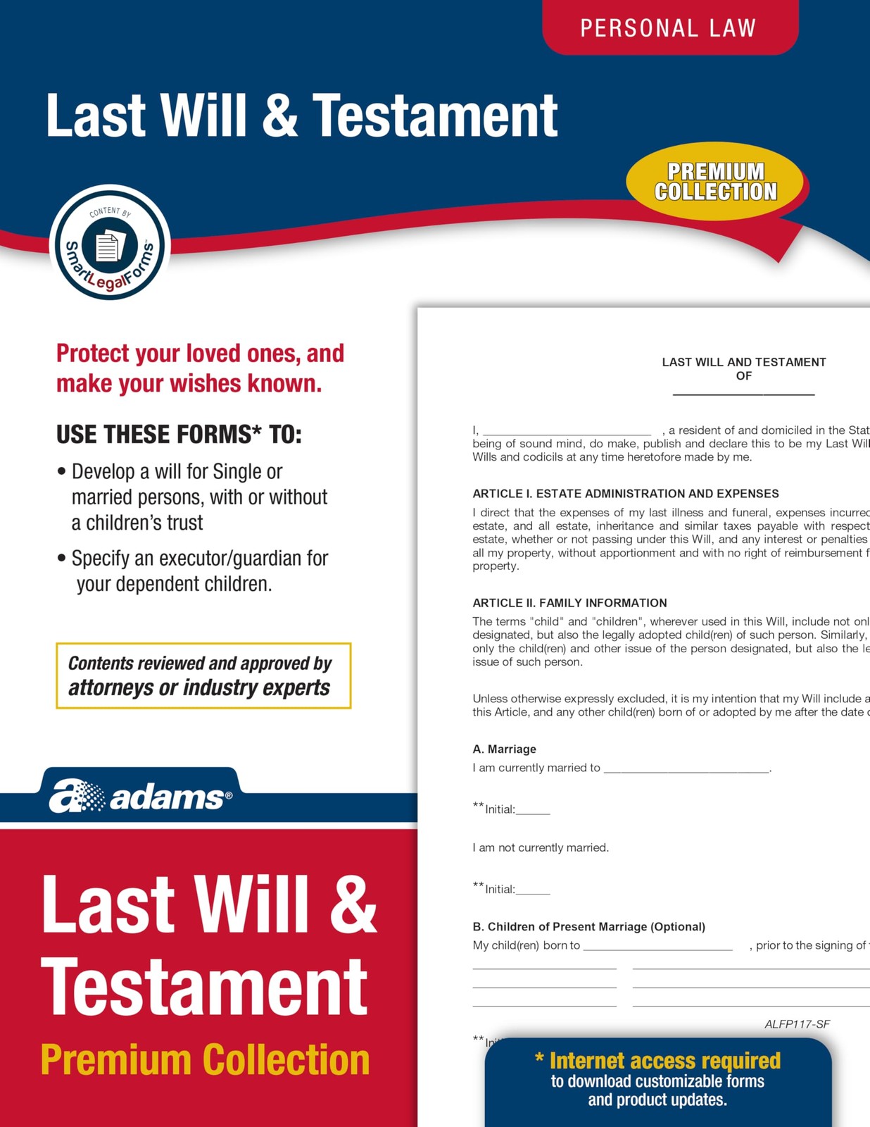 Adams Last Will and Testament with CD, Forms and Instructions (ALFP117)