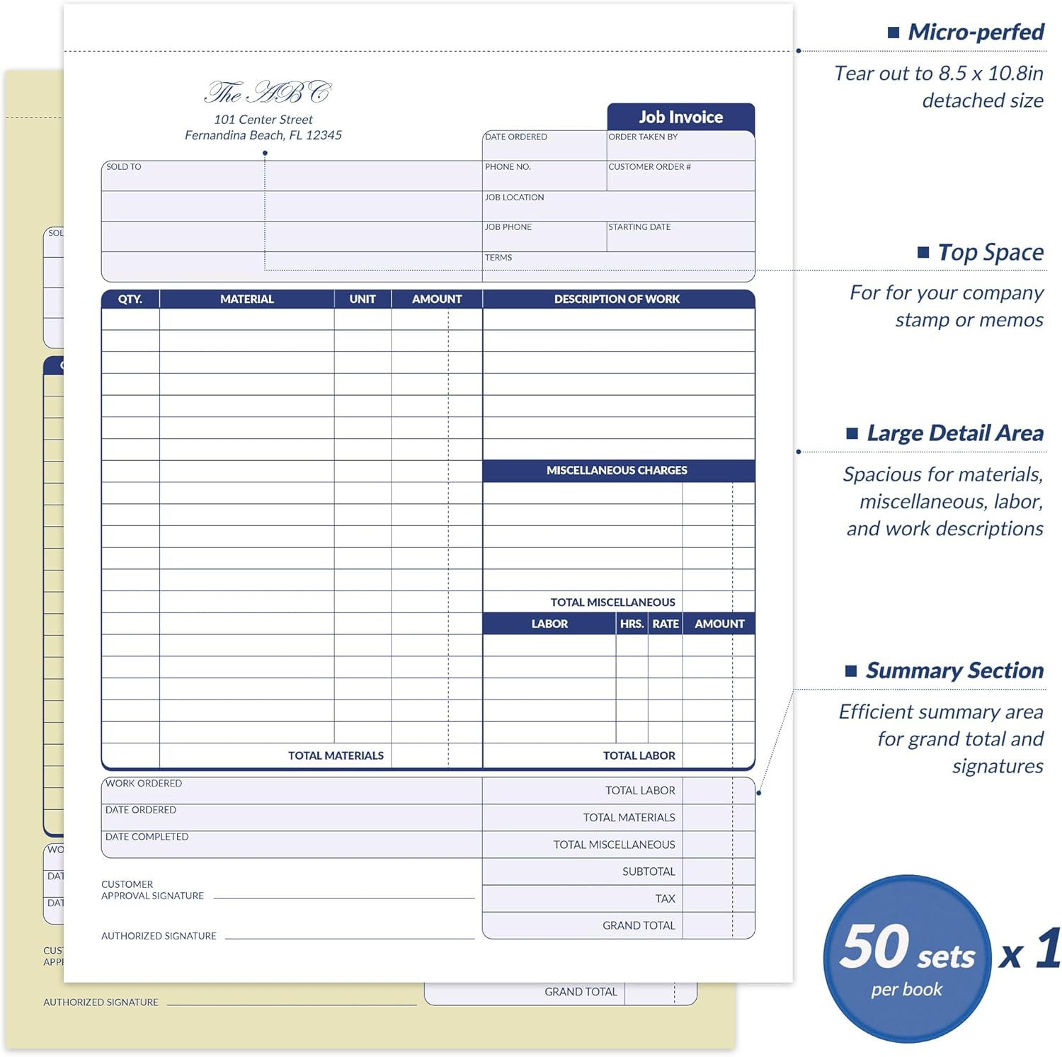Job Work Order Forms, Large Size Contractor Invoice Book 8-1/2″ X 11-7/16″, Invo