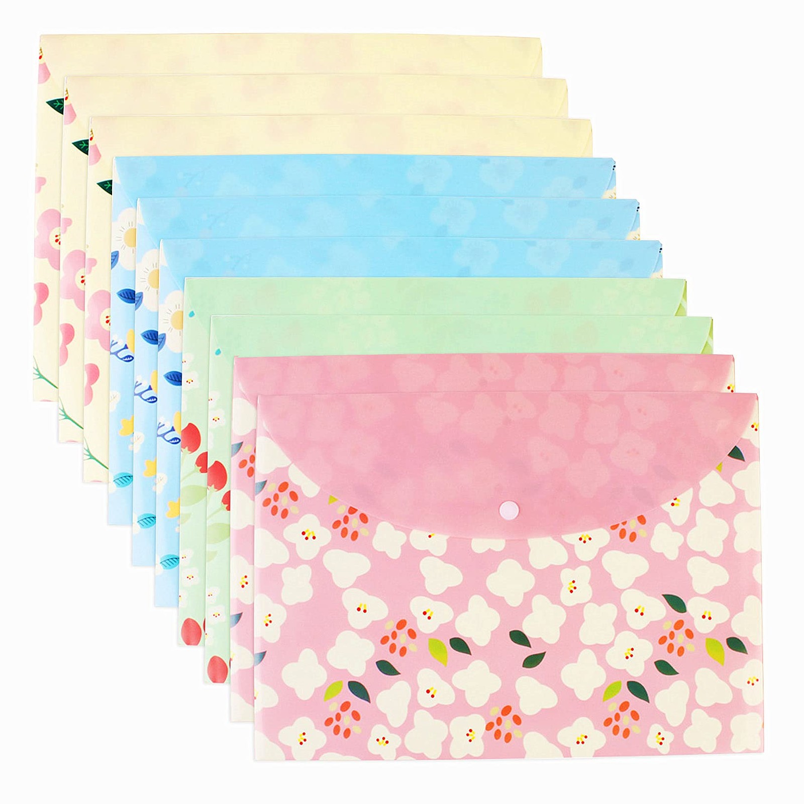 10 pcs Style Floral Printed A4 Paper Document File Folder Poly A4, 4 Color