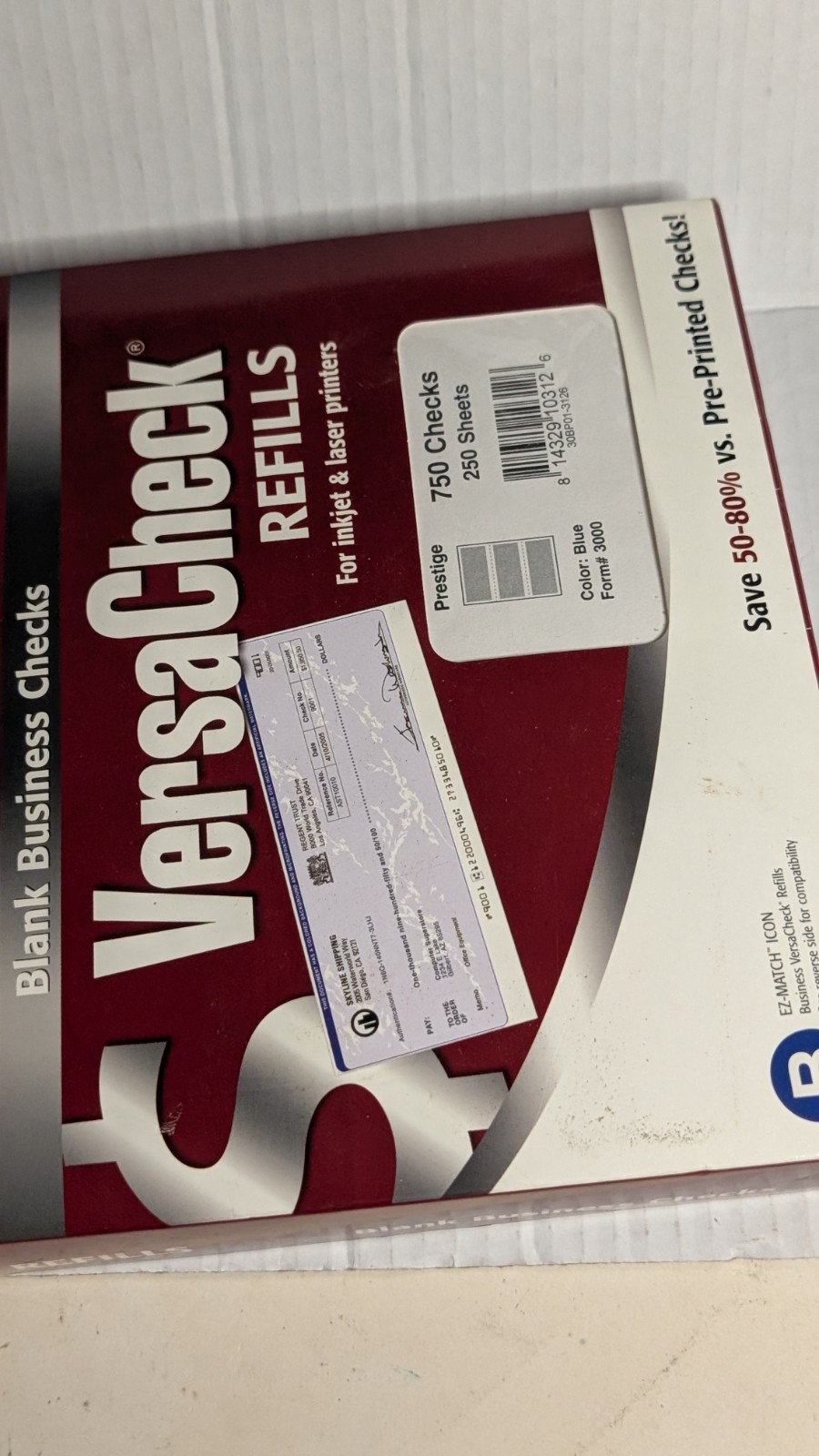 VersaCheck Blank Business Checks Refills Form 3000 Prestige 750 Checks 250 Sheet
