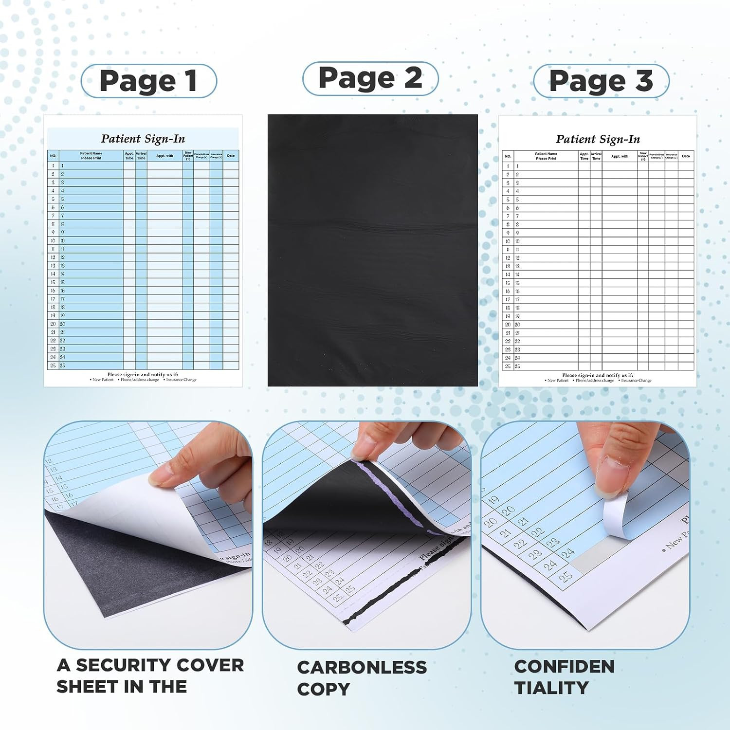 300 Pack Patient Sign in Sheets, Hipaa Carbonless, 3 Parts Adhesive Peel off Pat