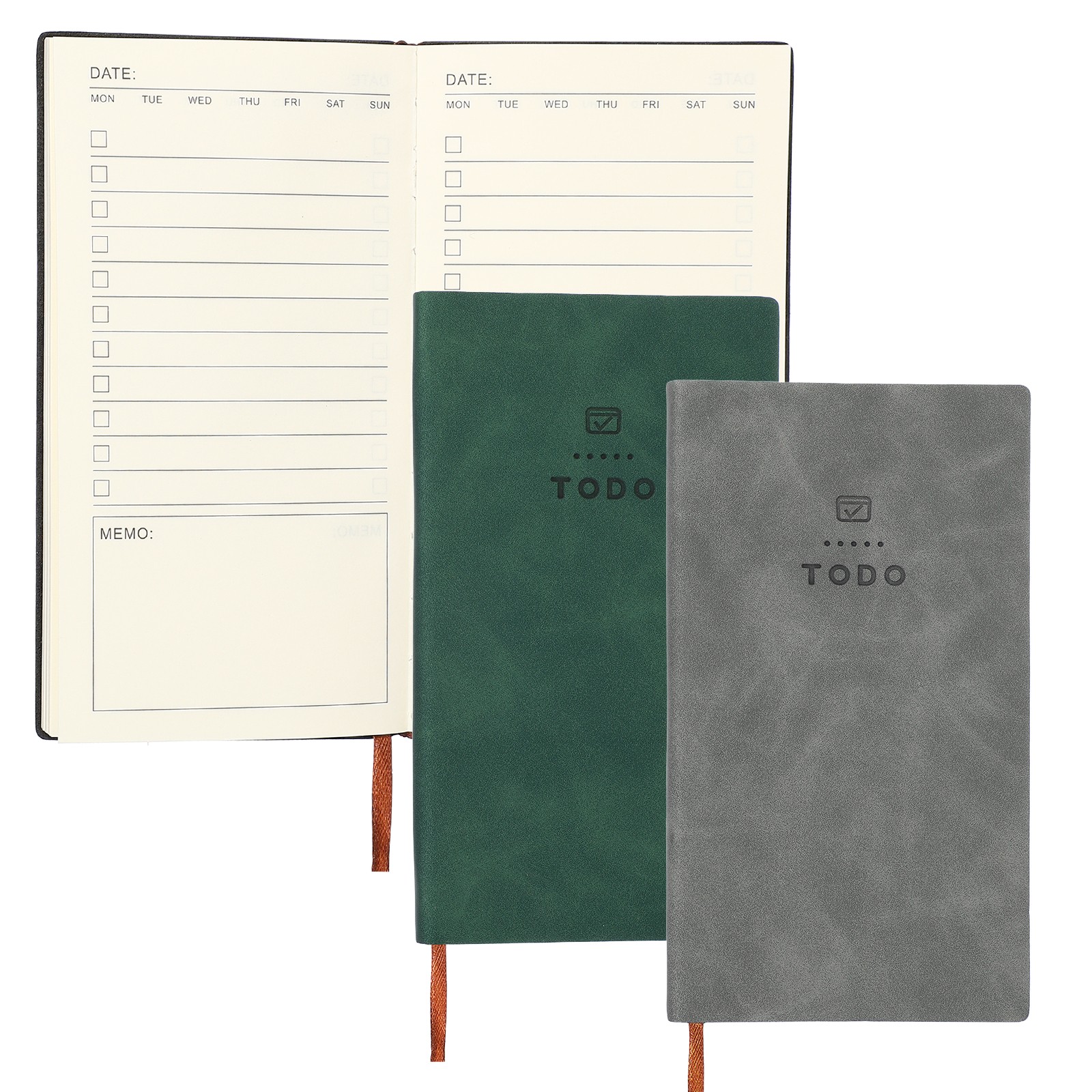 2Pcs to Do Notebook, A6 6.8 x 3.7″ Daily Planner Notebook, Green/Grey