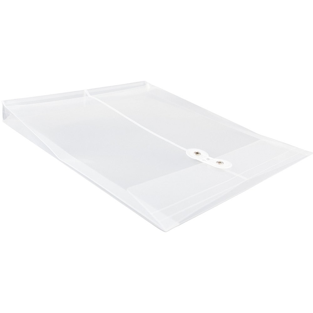 JAM PAPER Plastic Envelopes with Button 9 3/4 x 11 inches, Clear 12/Pack