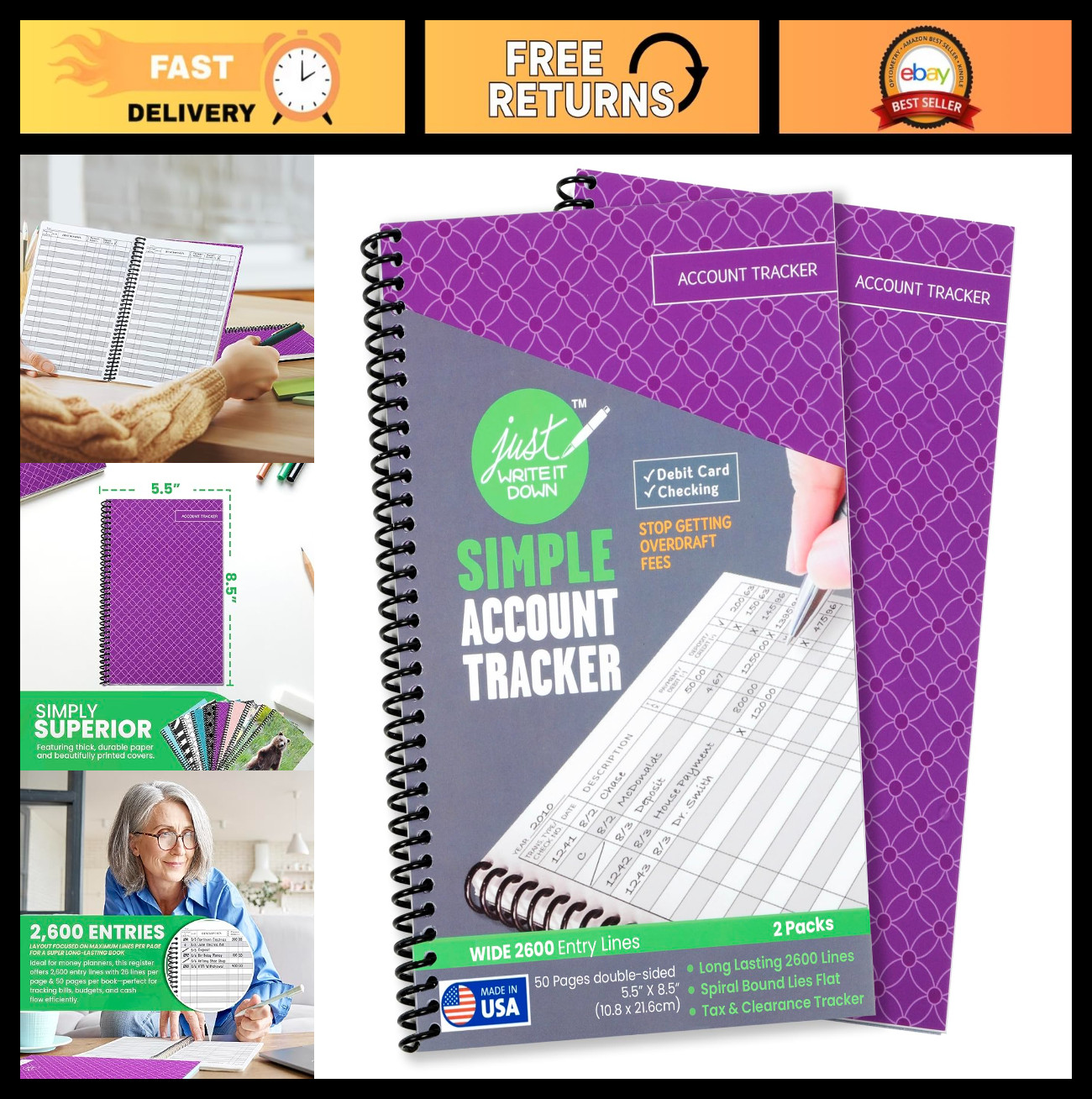 Premium Check Book Register & Debit Card Ledger Notebook – Expense Tracker, 2 Pc
